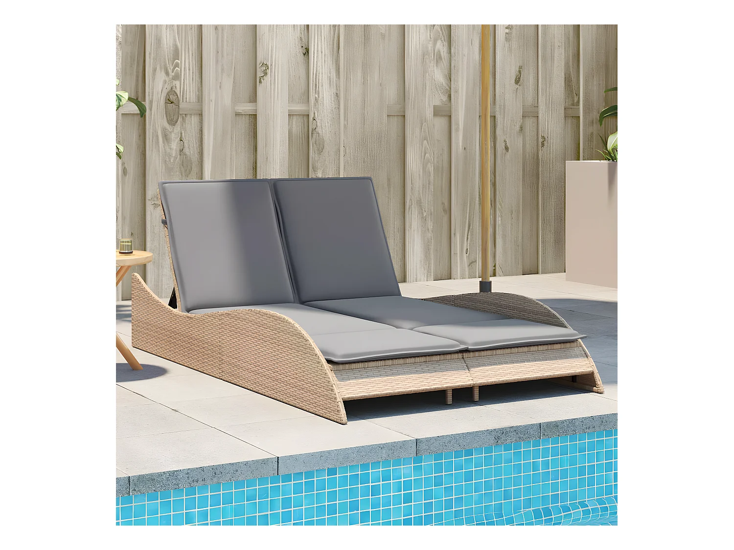 Bain de soleil avec coussins beige 114x205x73 cm résine tressée FR53575