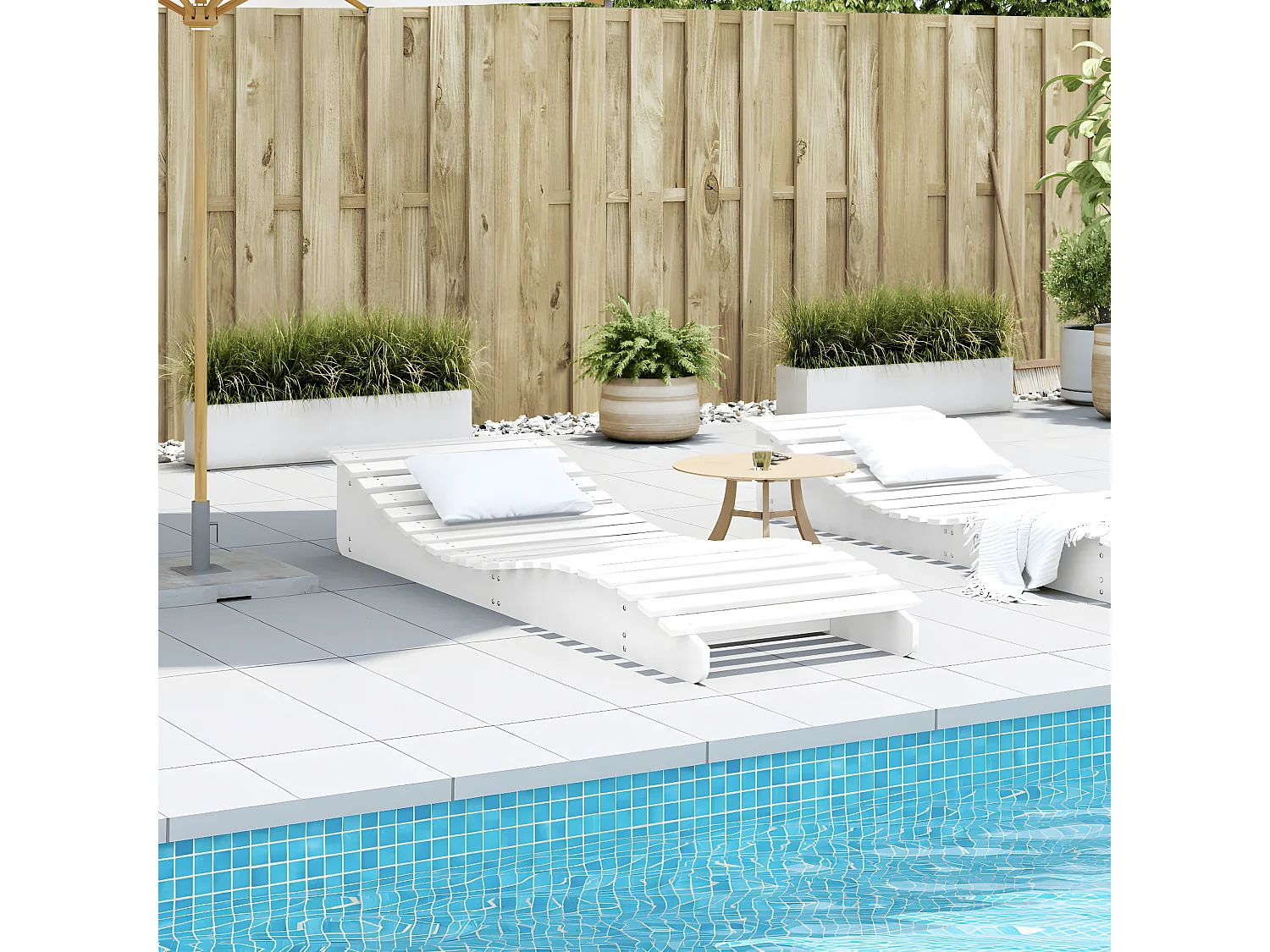 Bain de soleil blanc 205x70x31,5 cm bois massif de pin FR55401