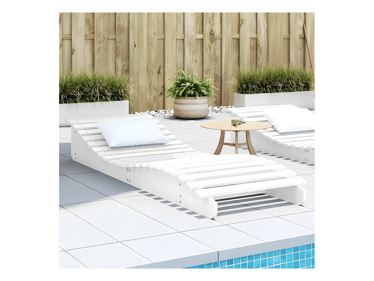 Bain de soleil blanc 205x70x31,5 cm bois massif de pin FR55401