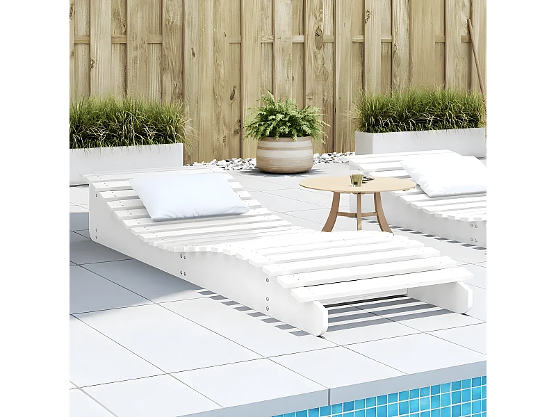 Bain de soleil blanc 205x70x31,5 cm bois massif de pin FR55401