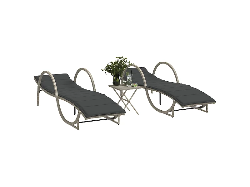 Lot de 2 Bains de soleil avec table gris clair résine tressée FR13879