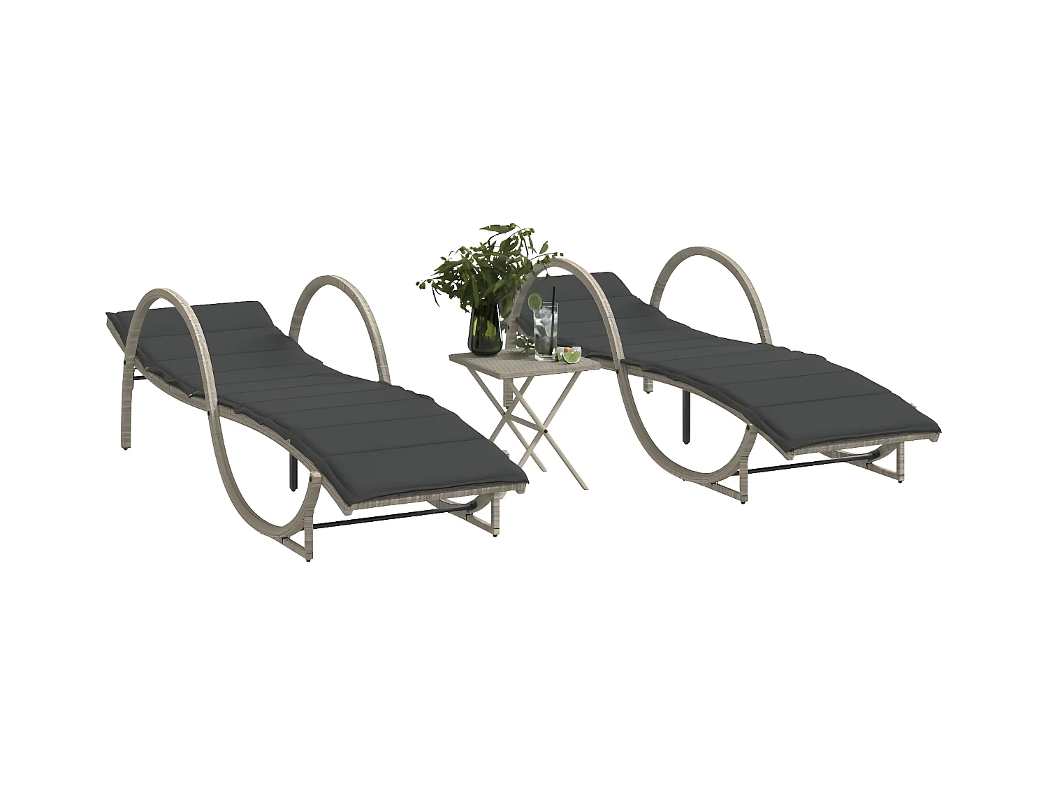 Lot de 2 Bains de soleil avec table gris clair résine tressée FR13879