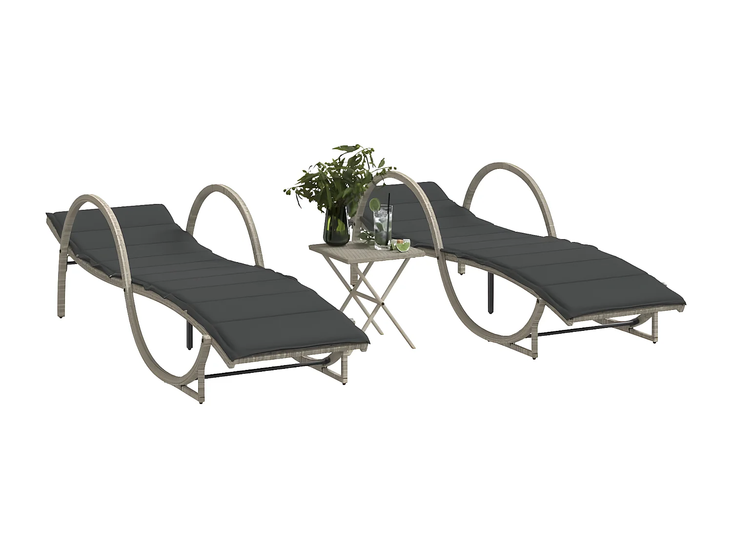 Lot de 2 Bains de soleil avec table gris clair résine tressée FR13879