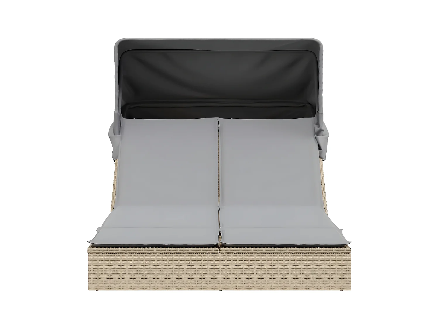 Bain de soleil double avec auvent et coussins beige poly rotin FR14712