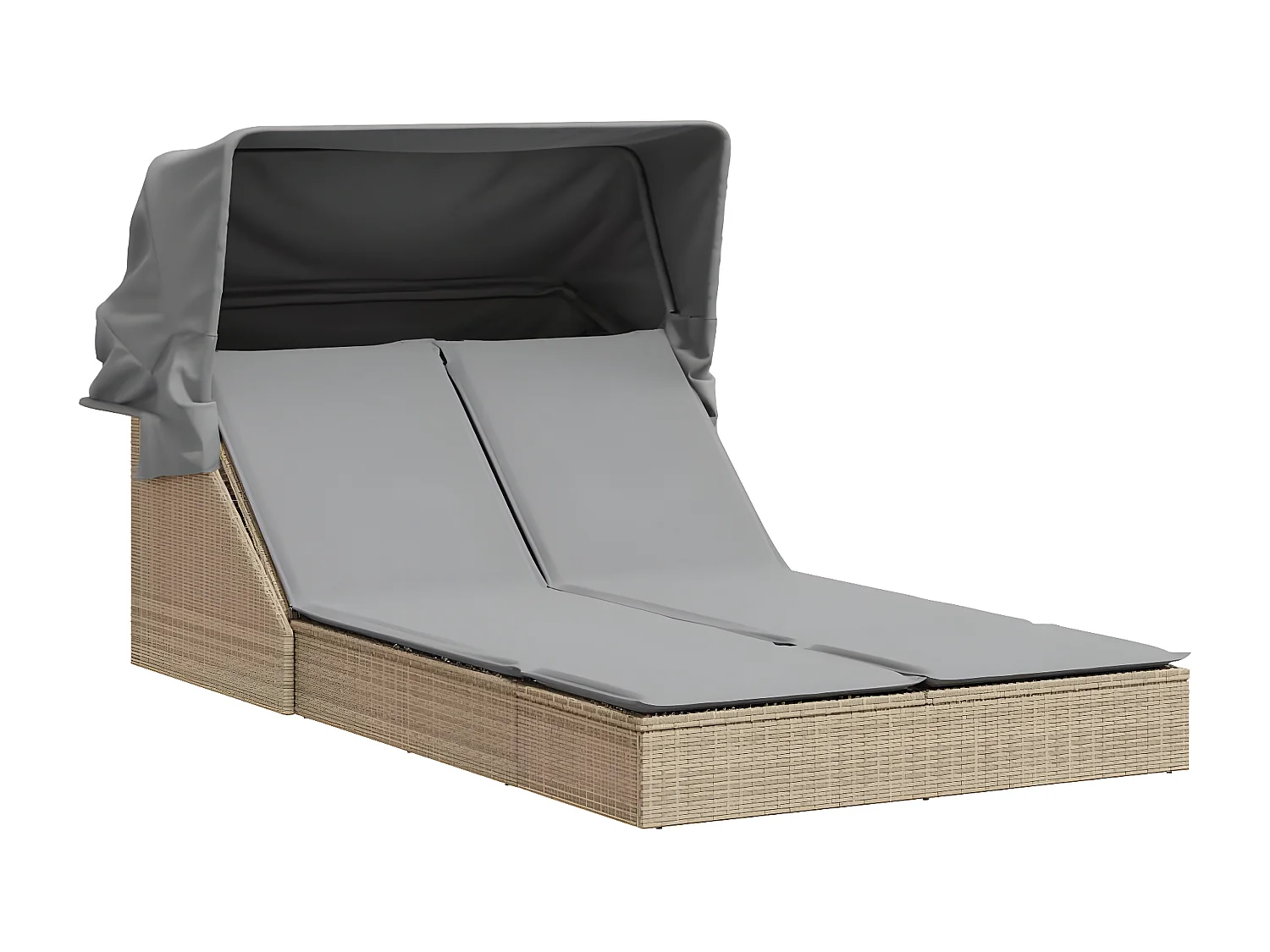 Bain de soleil double avec auvent et coussins beige poly rotin FR14712