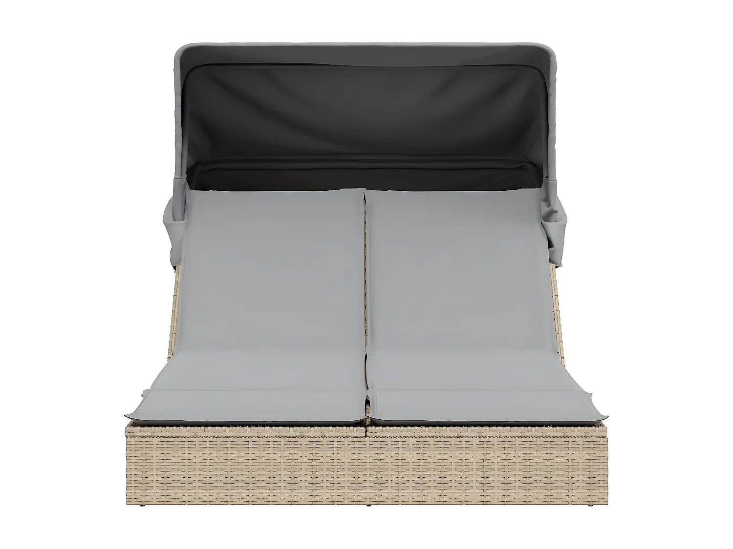 Bain de soleil double avec auvent et coussins beige poly rotin FR14712