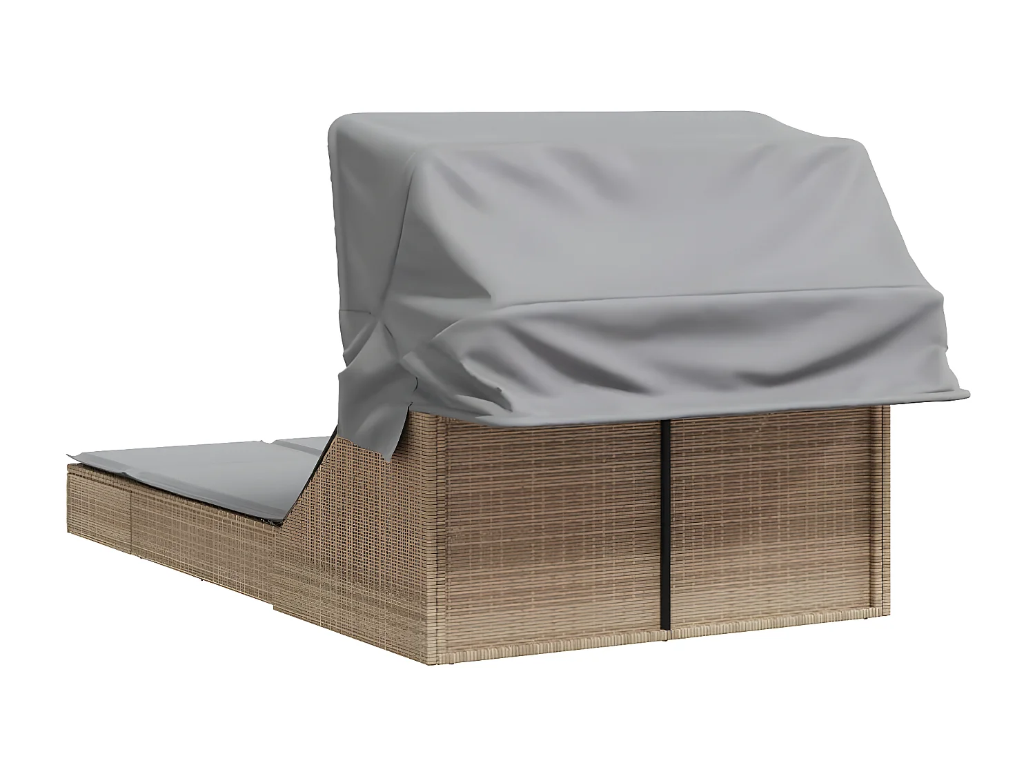 Bain de soleil double avec auvent et coussins beige poly rotin FR14712