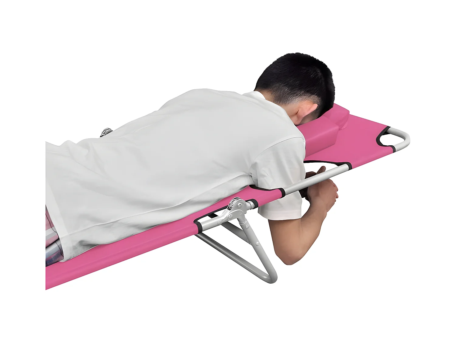 Ligbed inklapbaar met hoofdkussen staal magenta BE326313