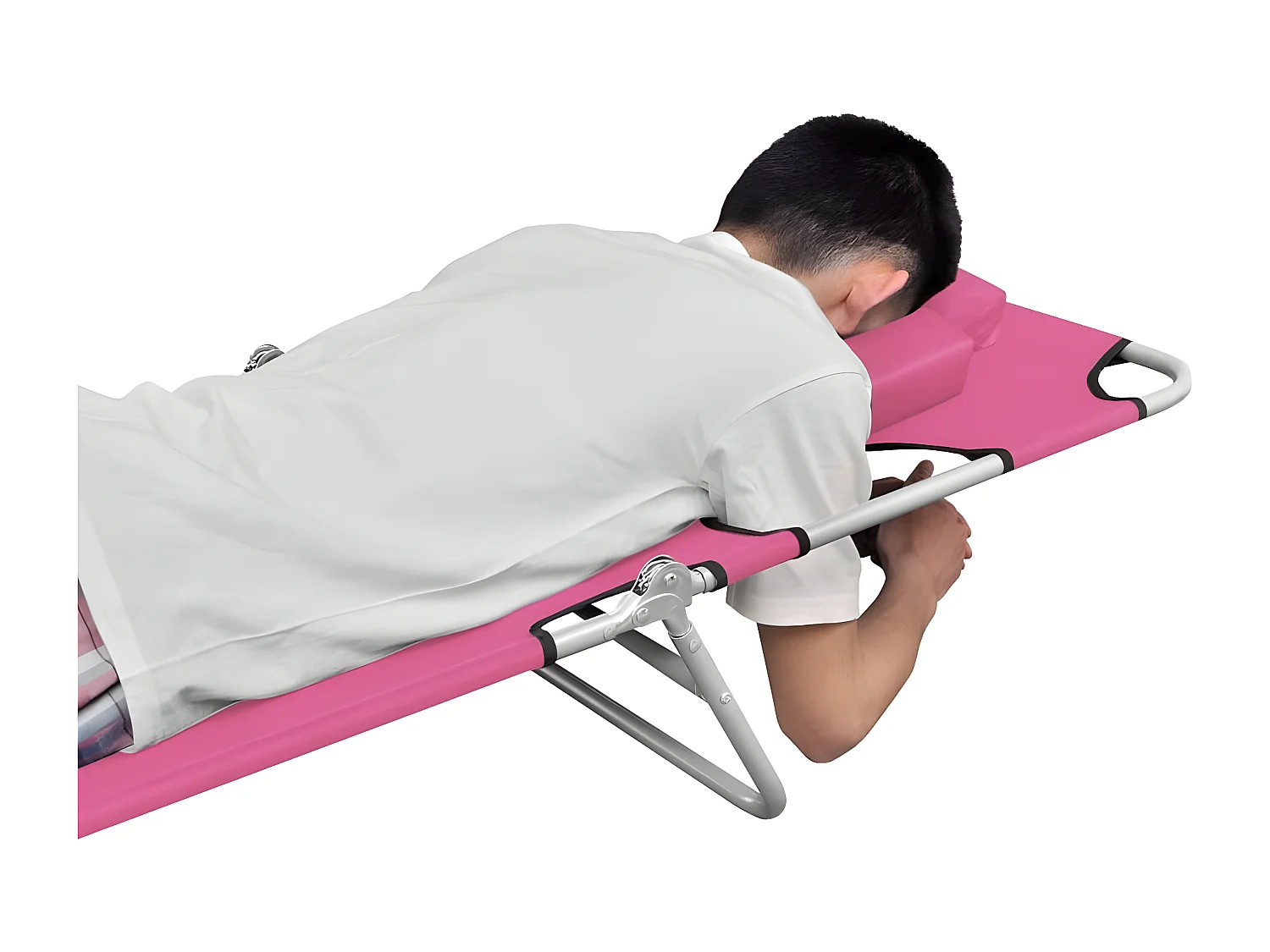 Ligbed inklapbaar met hoofdkussen staal magenta BE326313