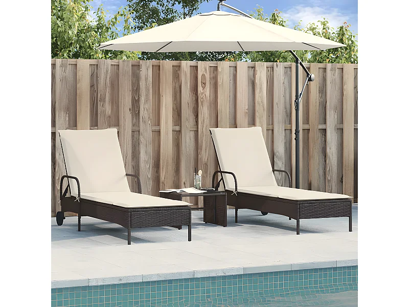 Lot de 2 Bains de soleil avec coussins noir résine tressée FR68036