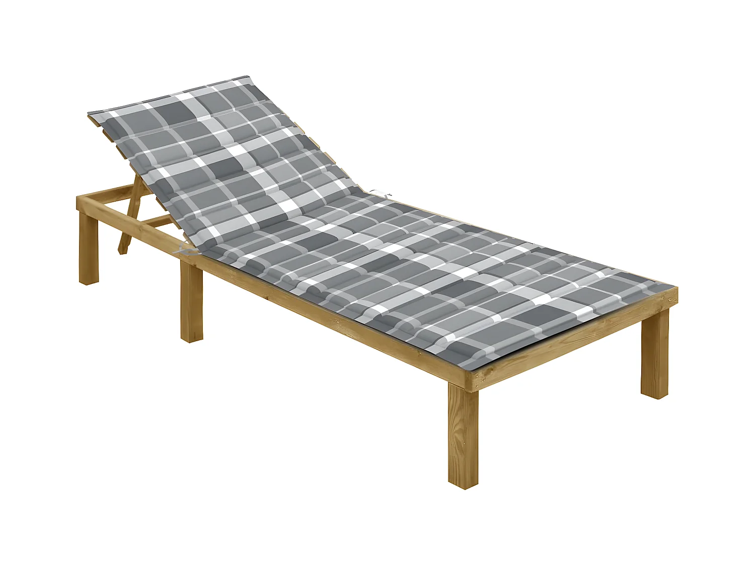 Bain de soleil avec coussin carreaux gris Bois de pin imprégné FR13527