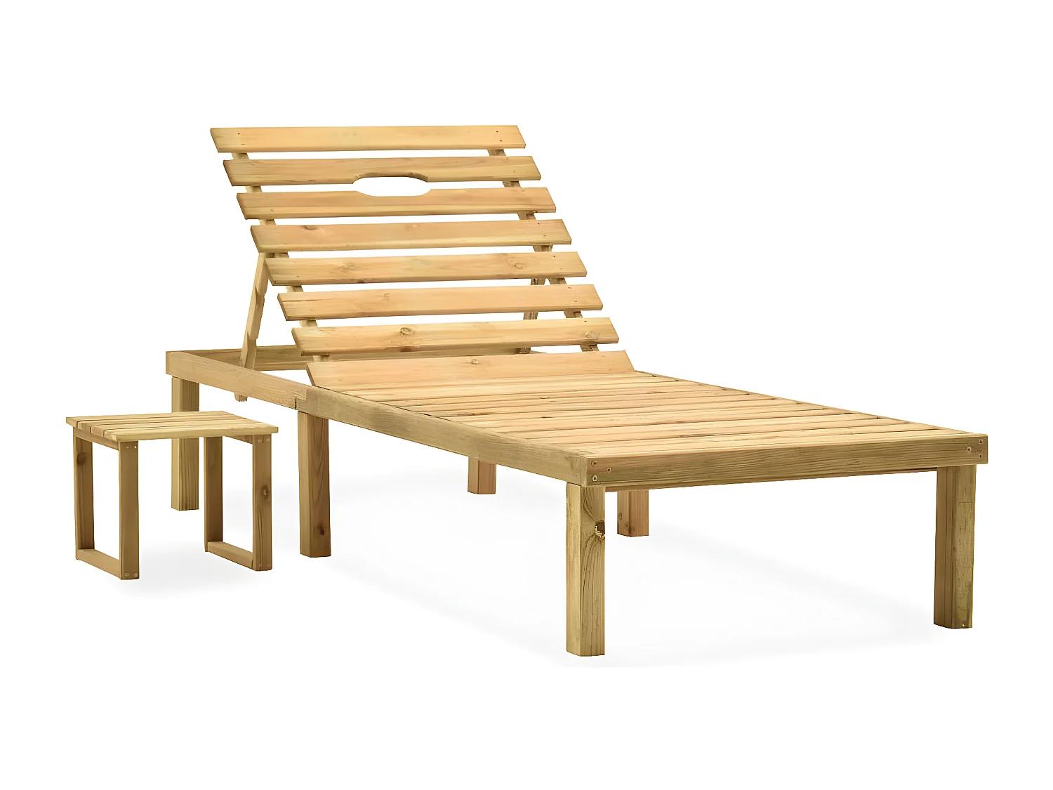 Tumbona de jardín con mesa y cojín de madera de pino impregnada ES426909