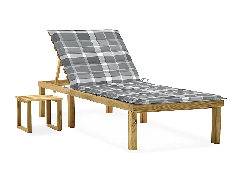 Bain de soleil de jardin avec table et coussin Pin imprégné FR80548