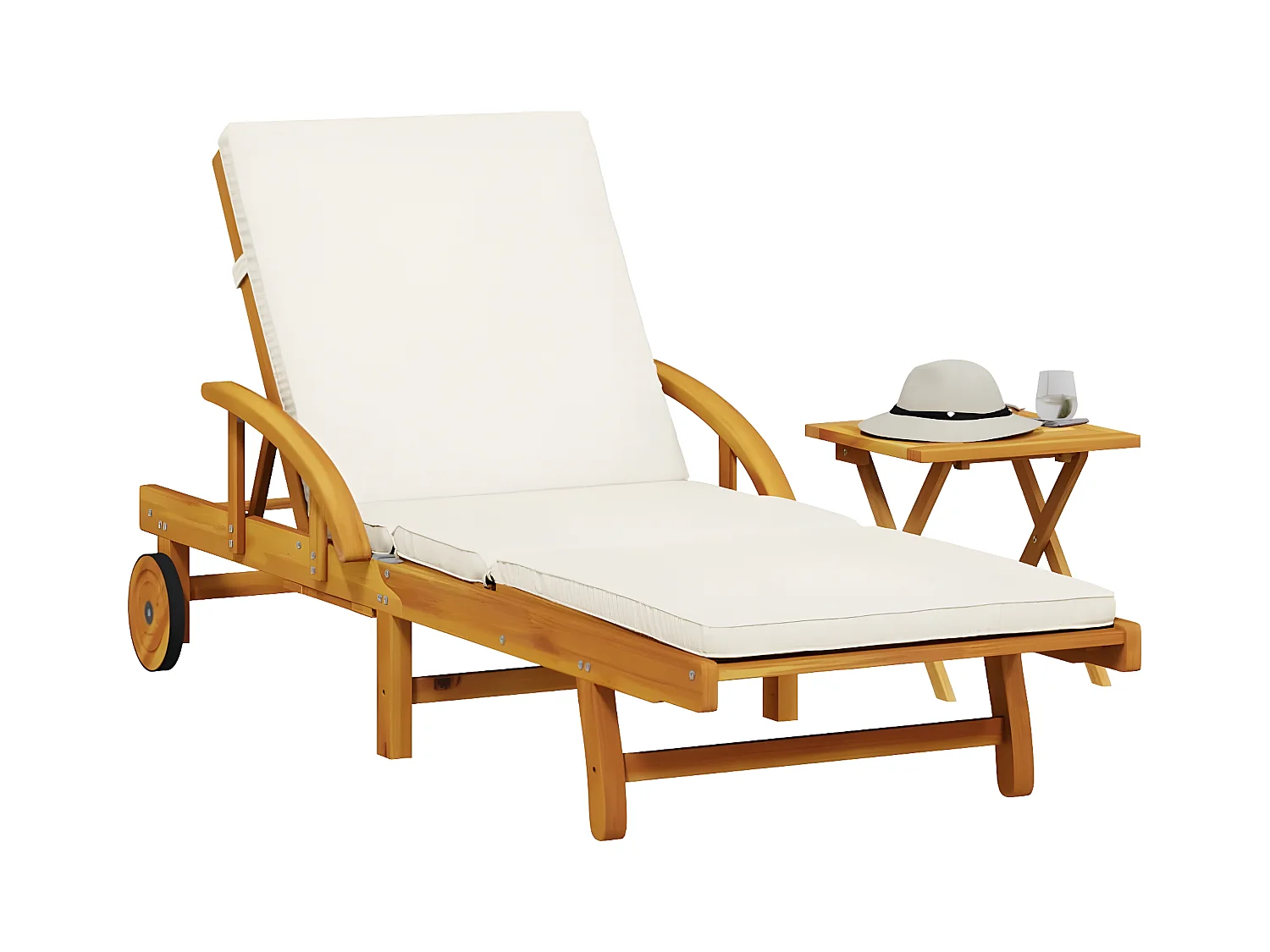 Bain de soleil avec coussin et table bois d'acacia massif FR31581