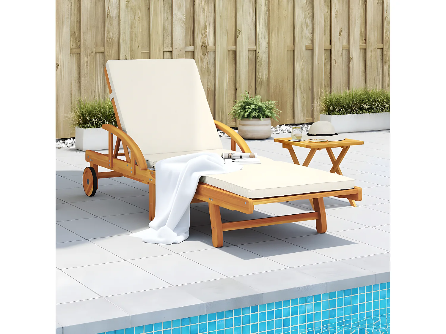 Bain de soleil avec coussin et table bois d'acacia massif FR31581
