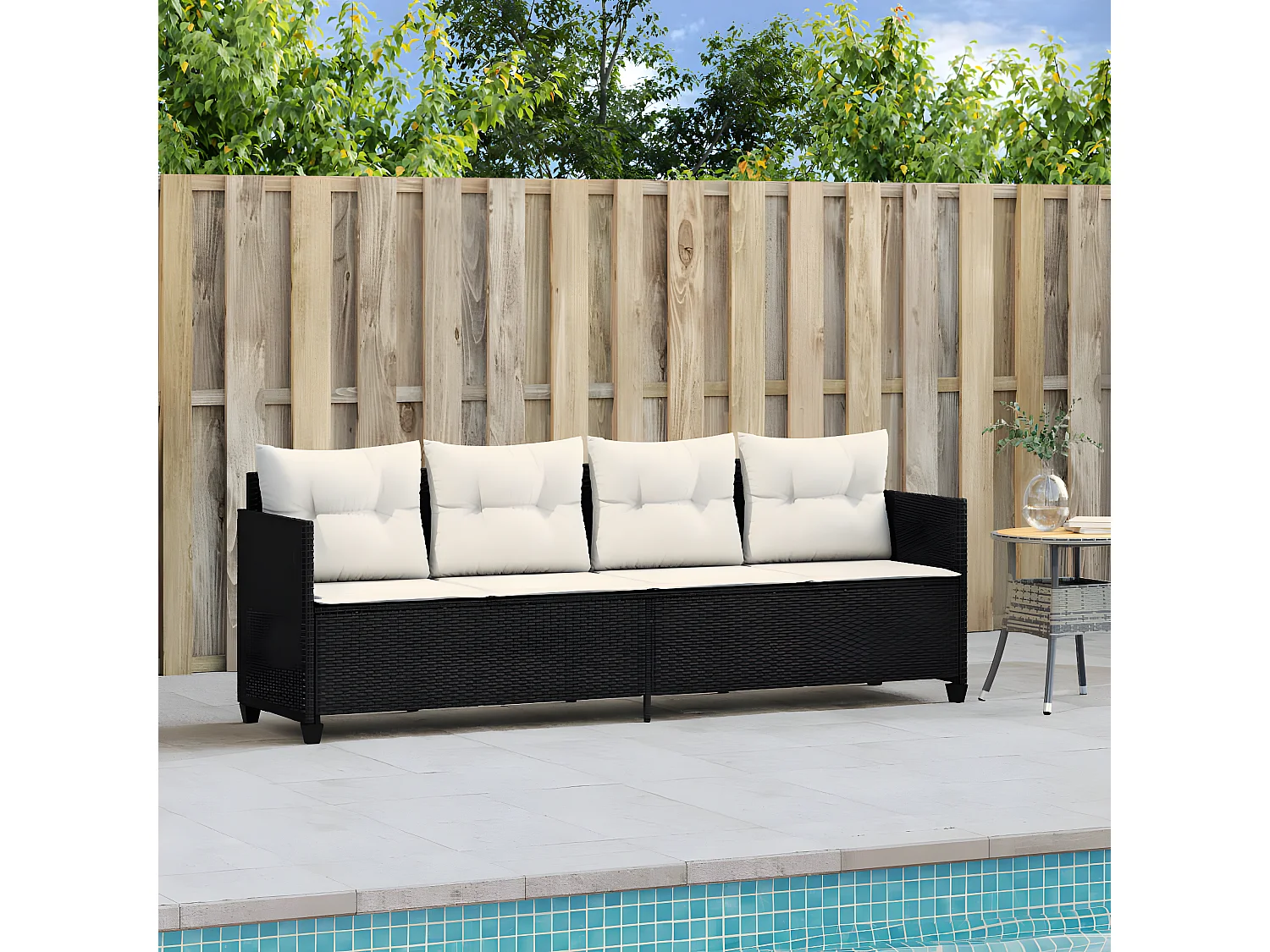 Bain de soleil avec coussins noir résine tressée FR80508