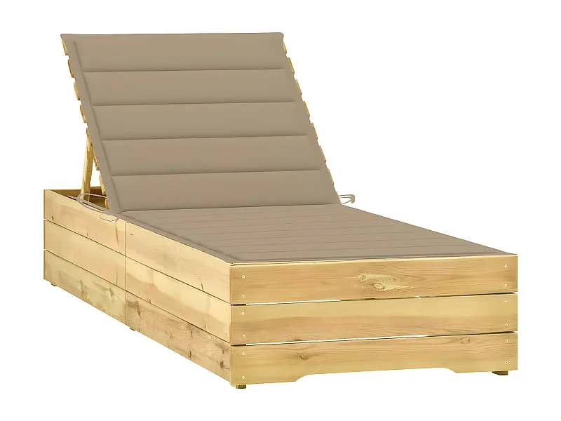 Bain de soleil avec coussin beige Bois de pin imprégné FR15128
