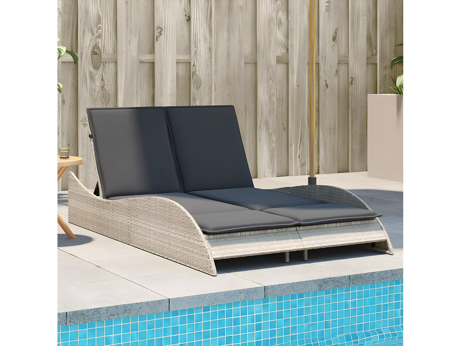 Bain de soleil avec coussins gris clair 114x205x73 cm poly rotin FR19025