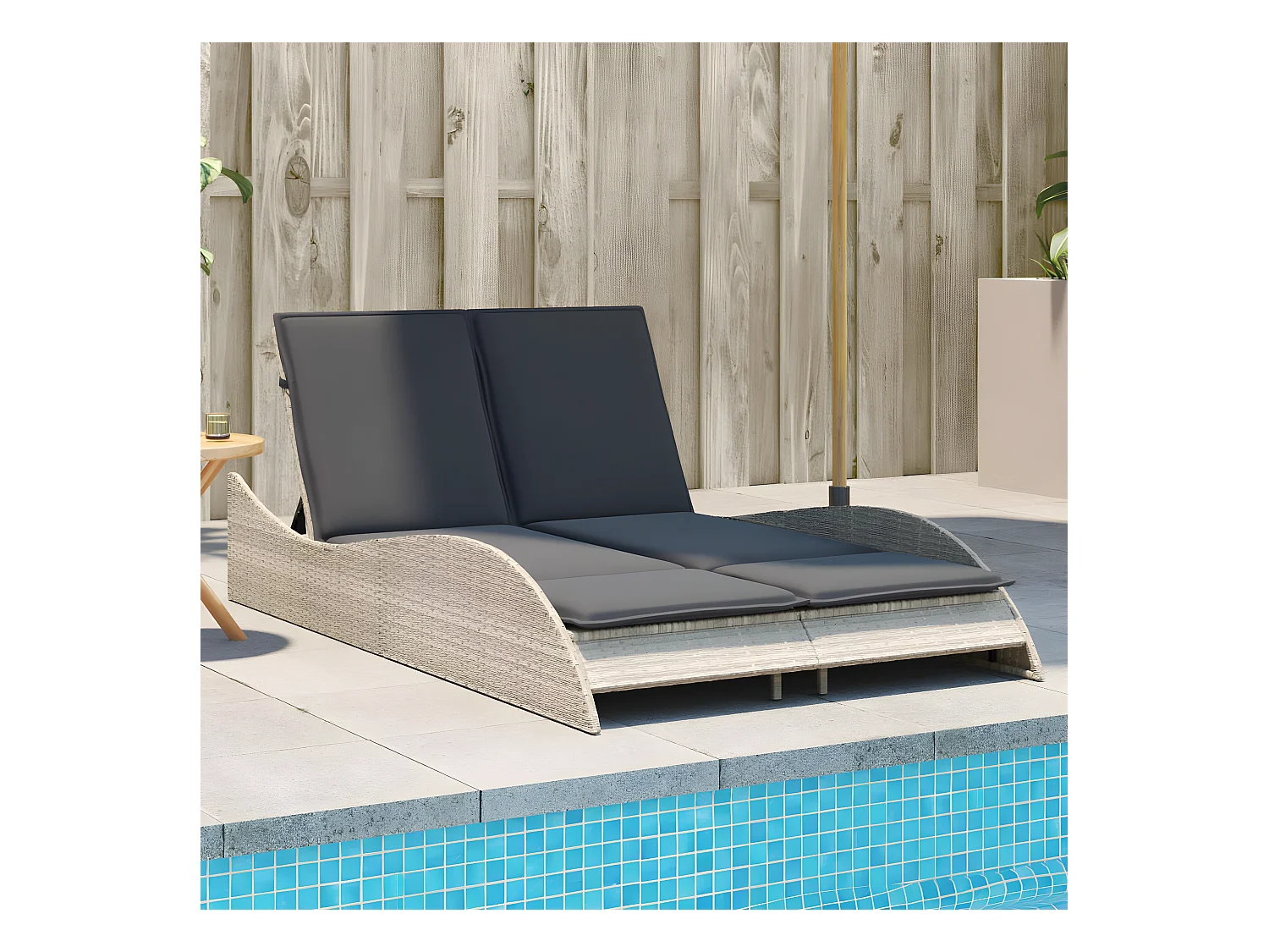 Bain de soleil avec coussins gris clair 114x205x73 cm poly rotin FR19025