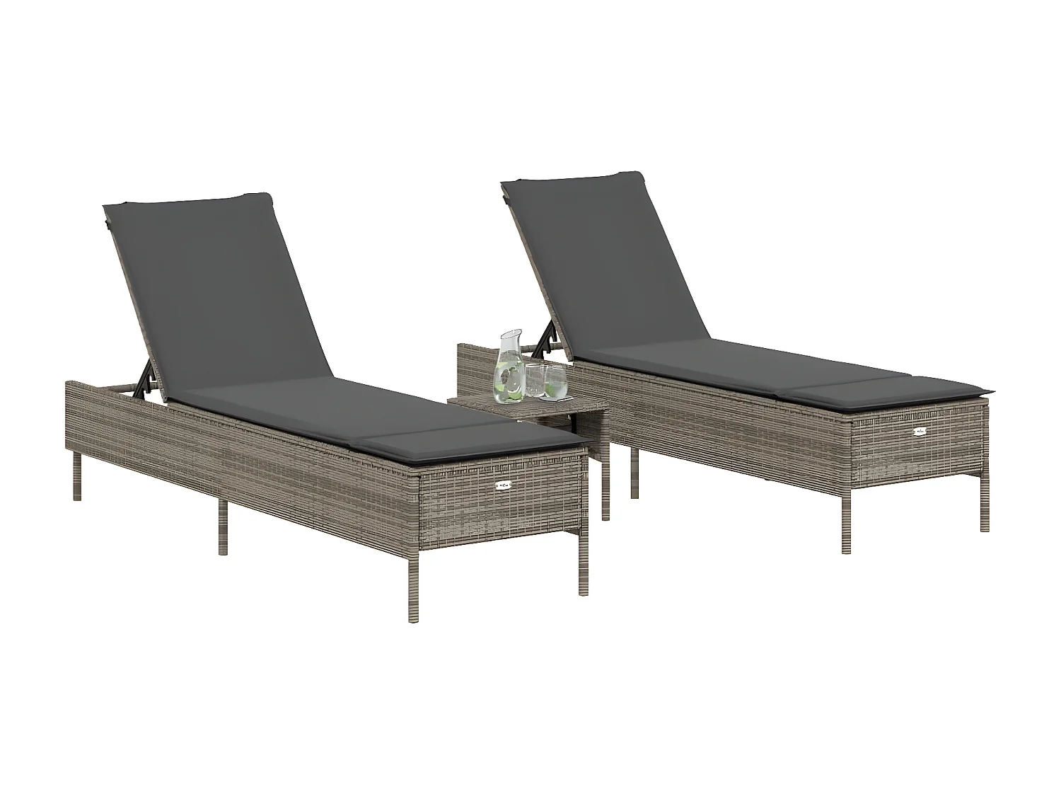 Lot de 2 Bains de soleil avec coussins gris résine tressée FR61069