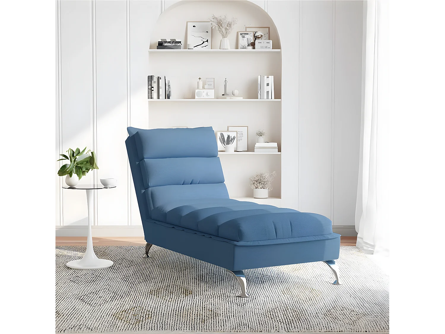 Bain de soleil avec coussins bleu tissu FR11183