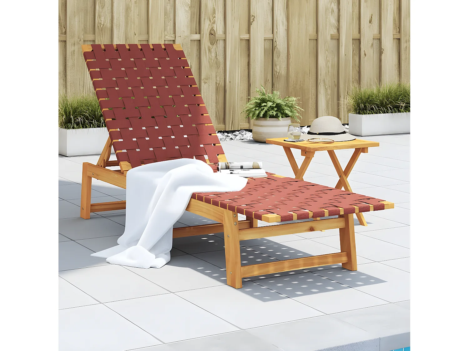 Bain de soleil rouge bois d'acacia solide et tissu FR55521