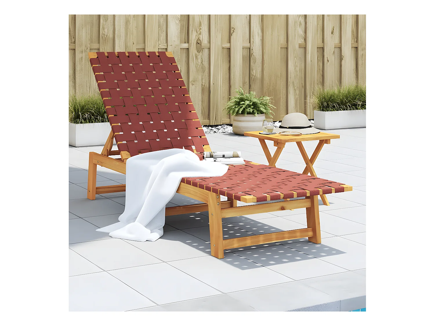 Bain de soleil rouge bois d'acacia solide et tissu FR55521