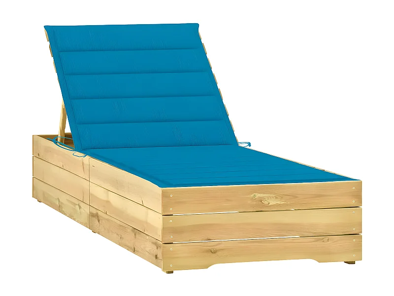 Bain de soleil avec coussin bleu Bois de pin imprégné FR50546