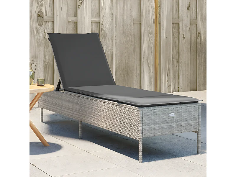 Bain de soleil avec coussin gris clair résine tressée FR13690