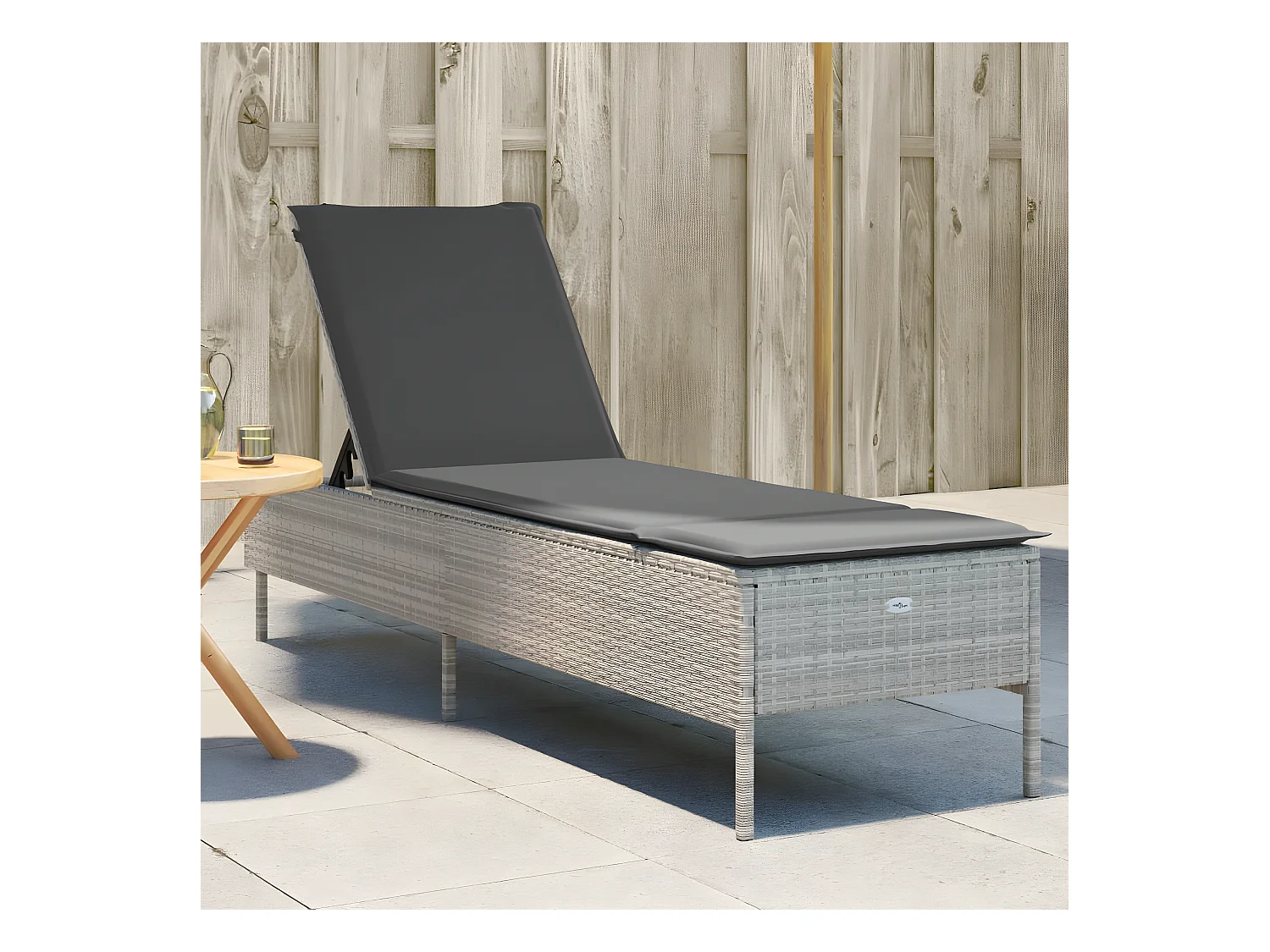 Bain de soleil avec coussin gris clair résine tressée FR13690