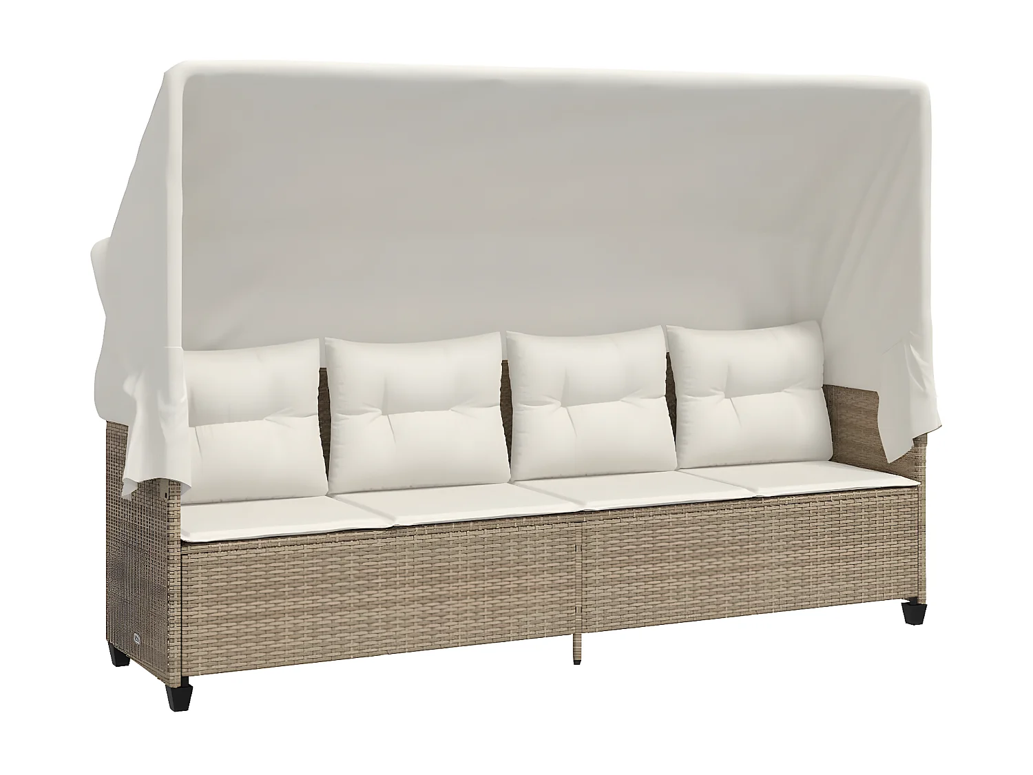 Ligbed met luifel en kussen poly rattan beige BE159220