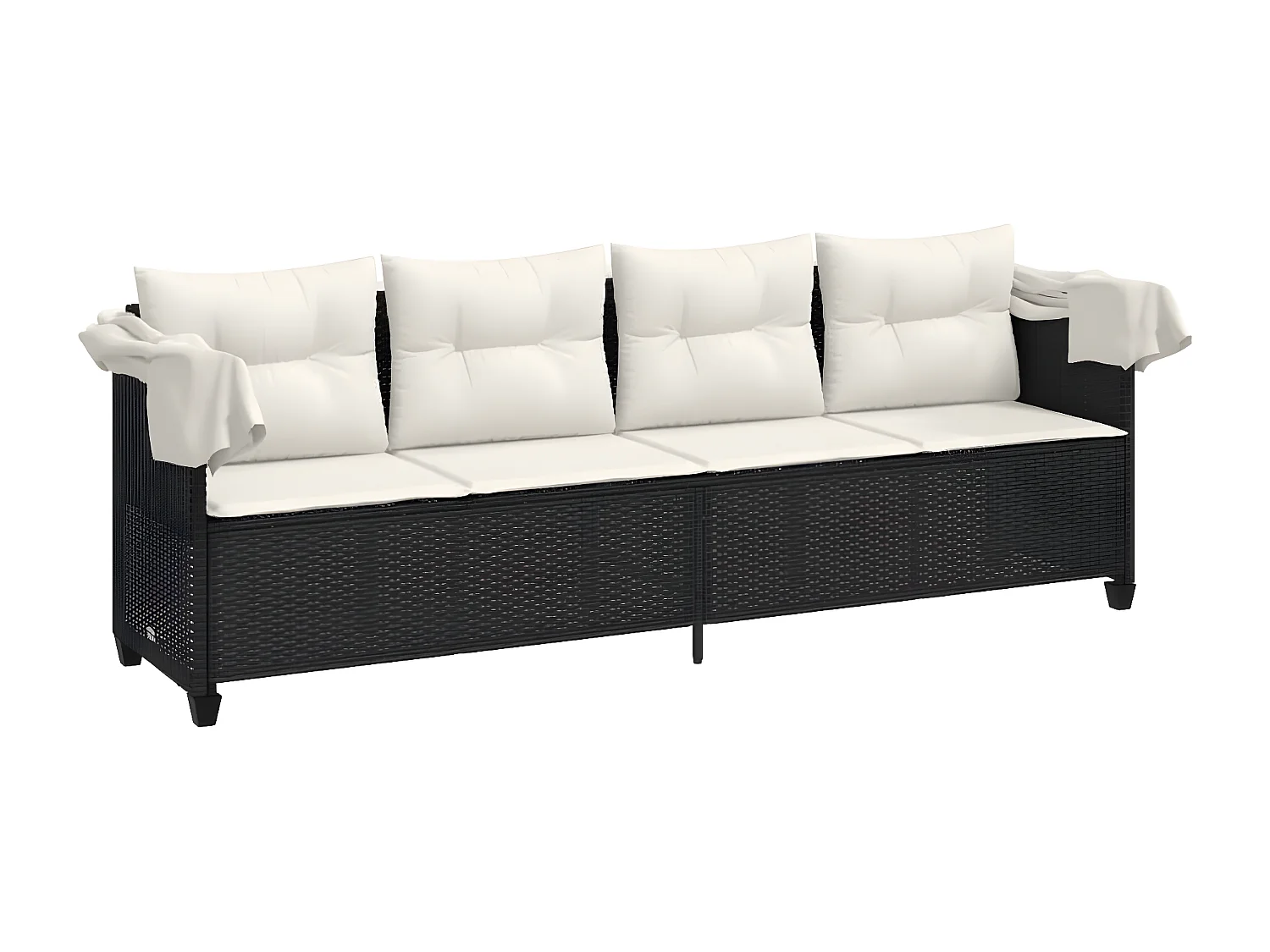 Tumbona con capota y cojines ratán sintético negro ES334283