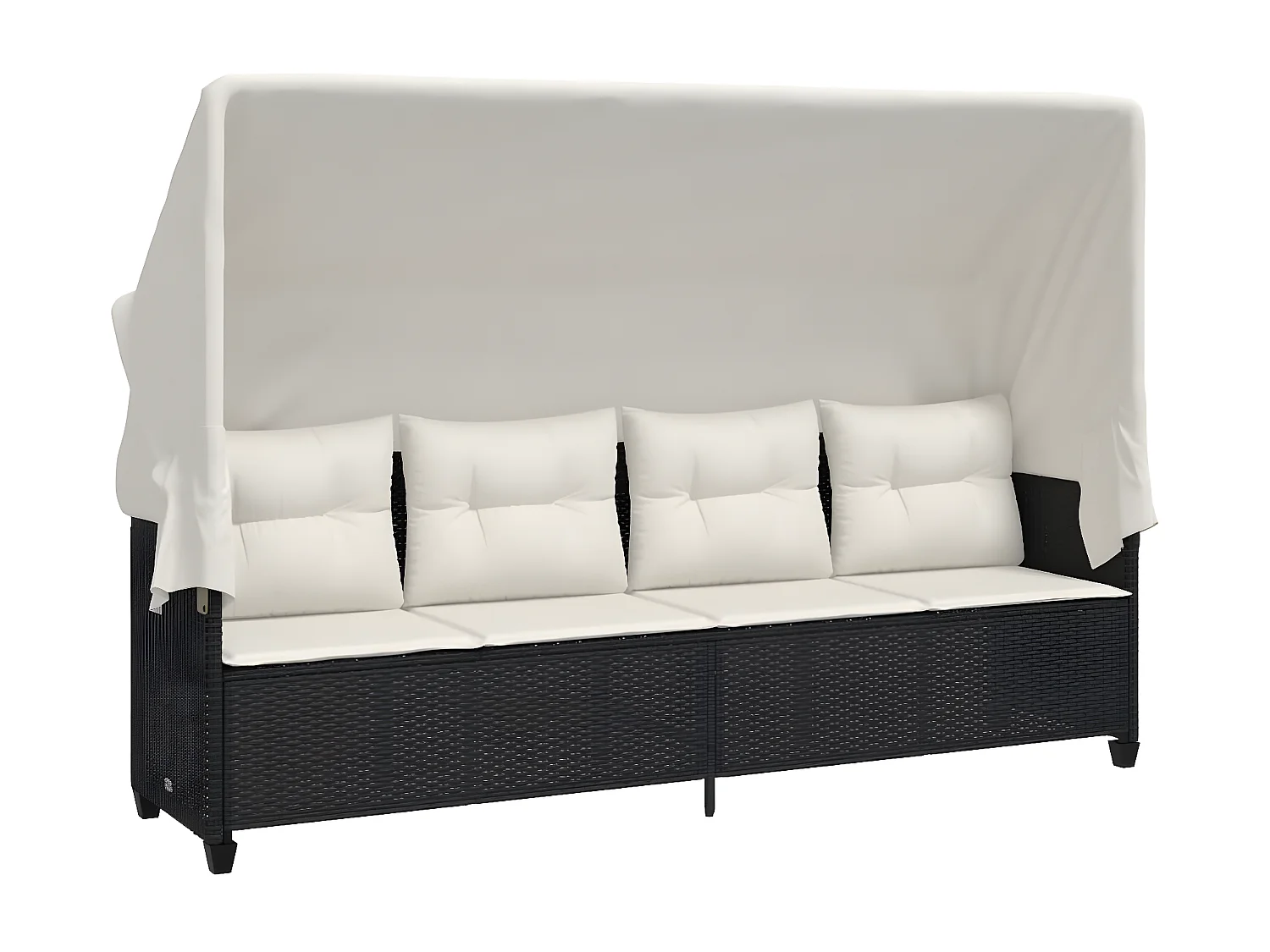 Bain de soleil avec auvent et coussins noir résine tressée FR59131