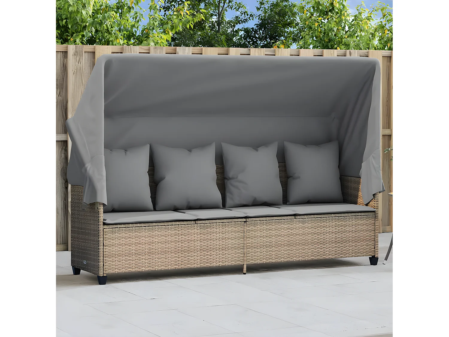 Ligbed met luifel en kussen poly rattan beige BE334184