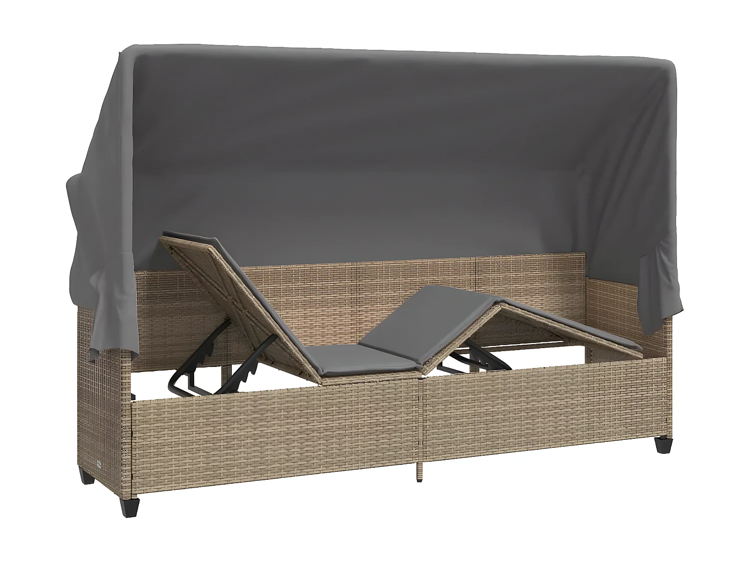 Ligbed met luifel en kussen poly rattan beige BE334184