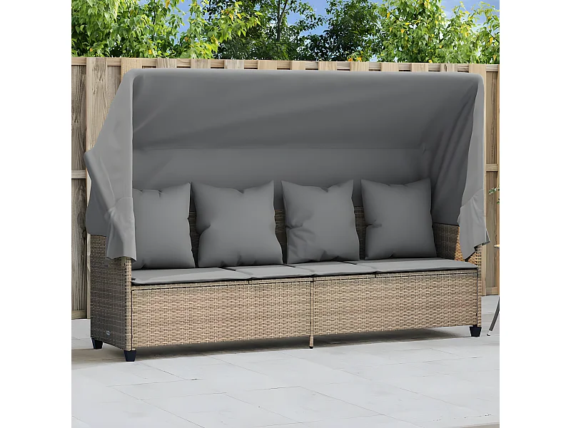 Ligbed met luifel en kussen poly rattan beige BE334184