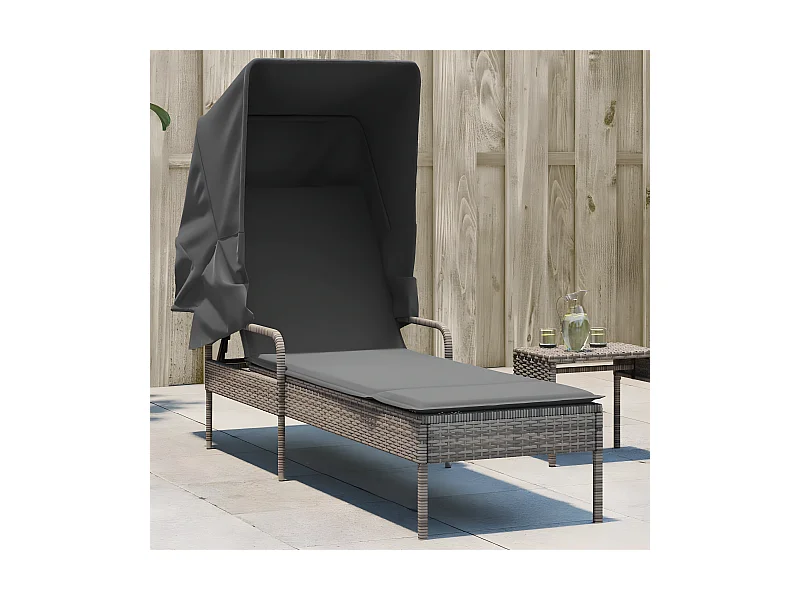 Bain de soleil avec auvent gris résine tressée FR26718