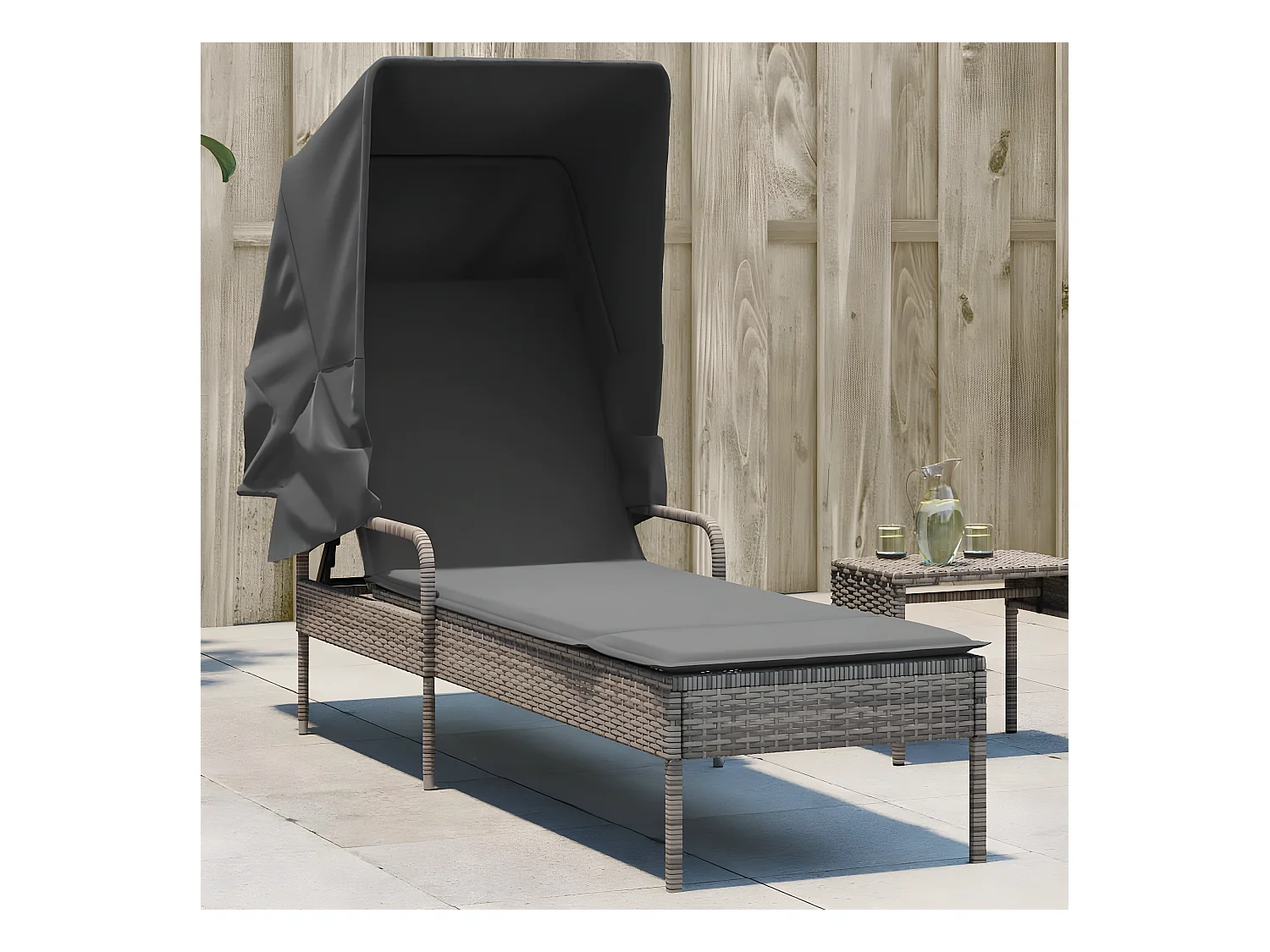 Bain de soleil avec auvent gris résine tressée FR26718