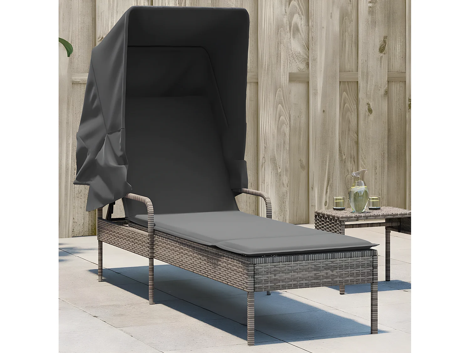 Bain de soleil avec auvent gris résine tressée FR26718