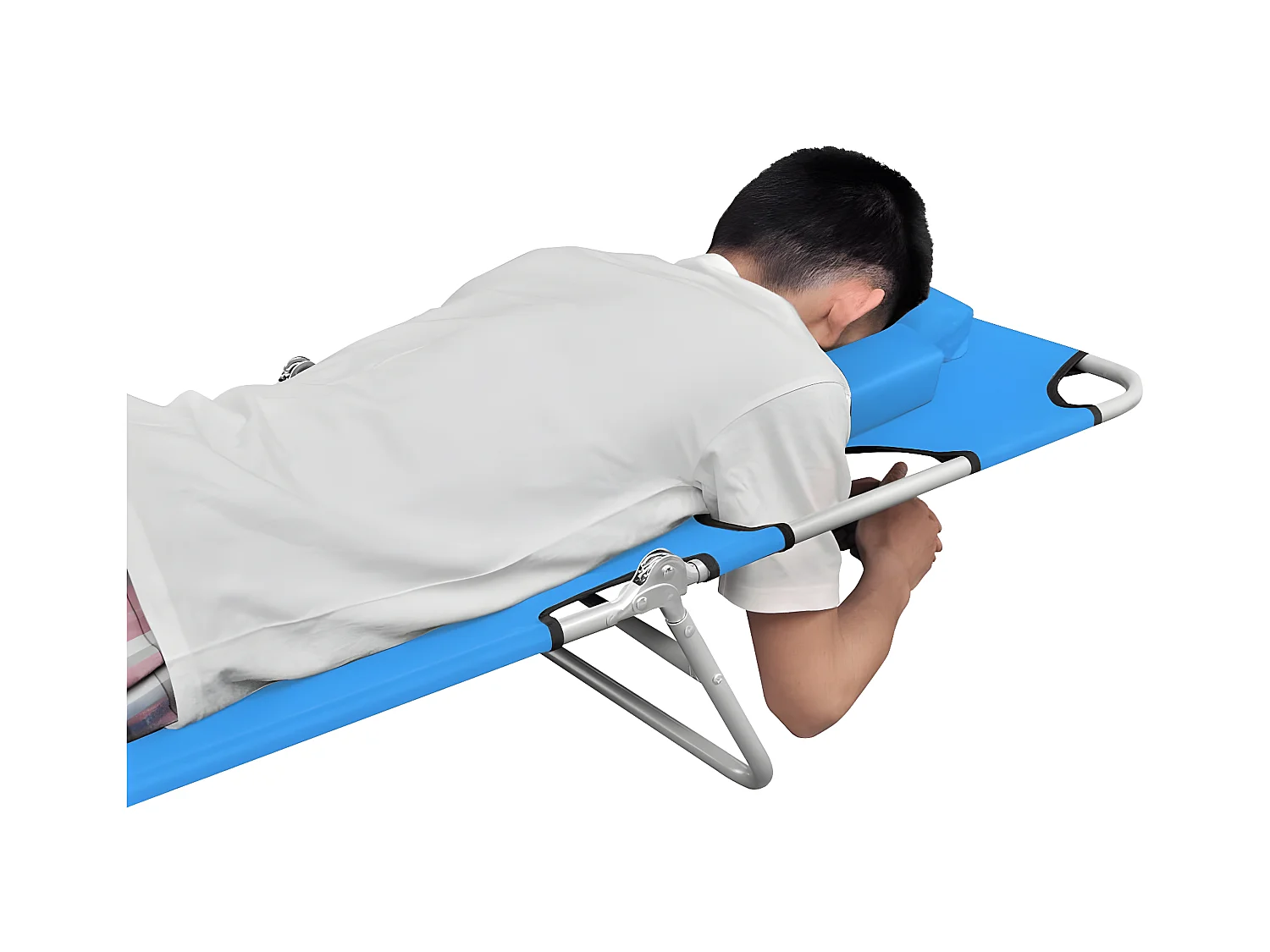 Ligbed inklapbaar met hoofdkussen staal turquoiseblauw BE371390