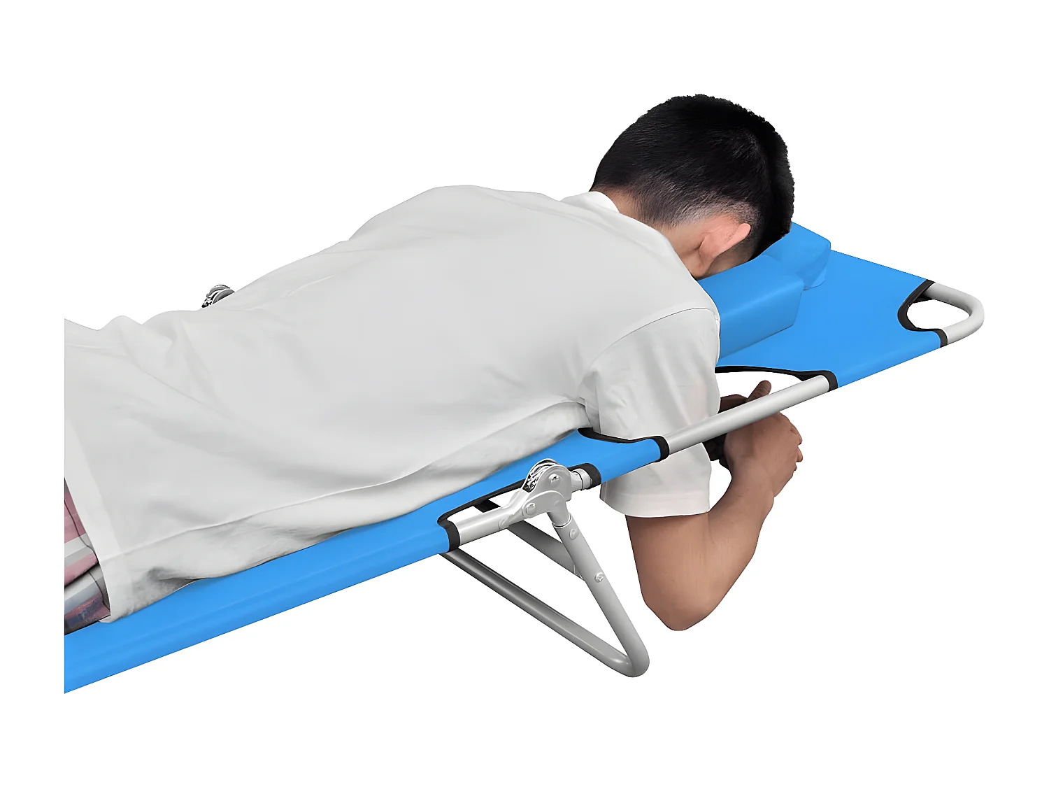 Bain de soleil pliable avec coussin de tête Acier Bleu turquoise FR98290