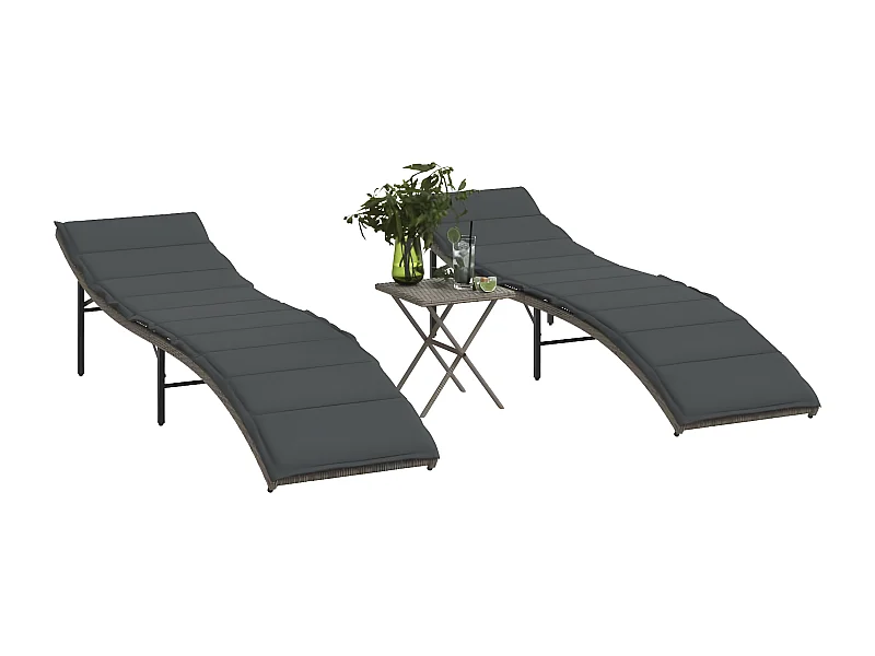 Lot de 2 Bains de soleil avec table gris résine tressée FR80994