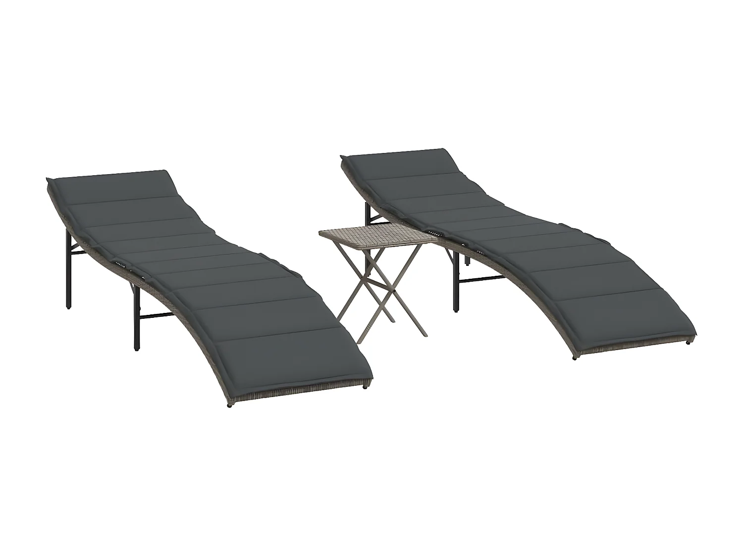 Lot de 2 Bains de soleil avec table gris résine tressée FR80994