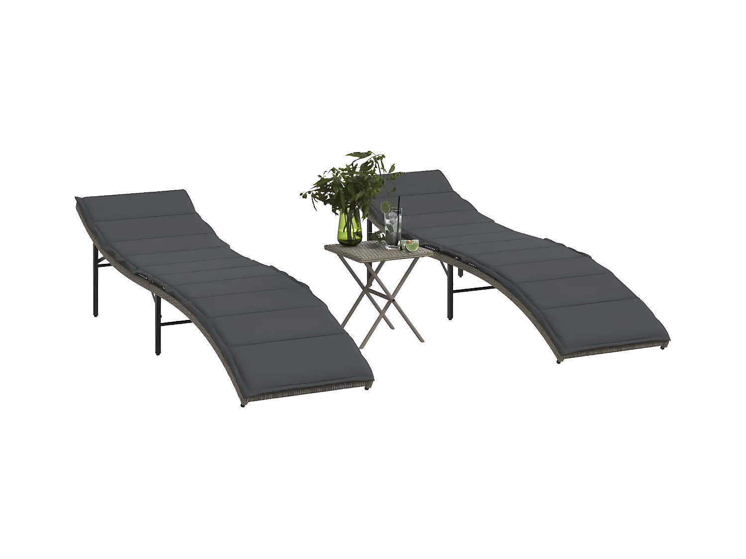 Lot de 2 Bains de soleil avec table gris résine tressée FR80994