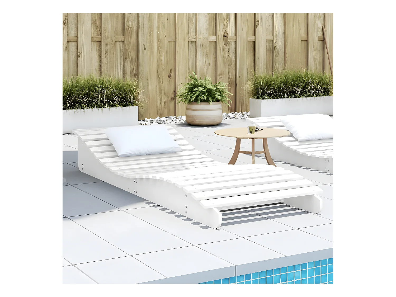 Bain de soleil blanc 205x80x31,5 cm bois massif de pin FR20496