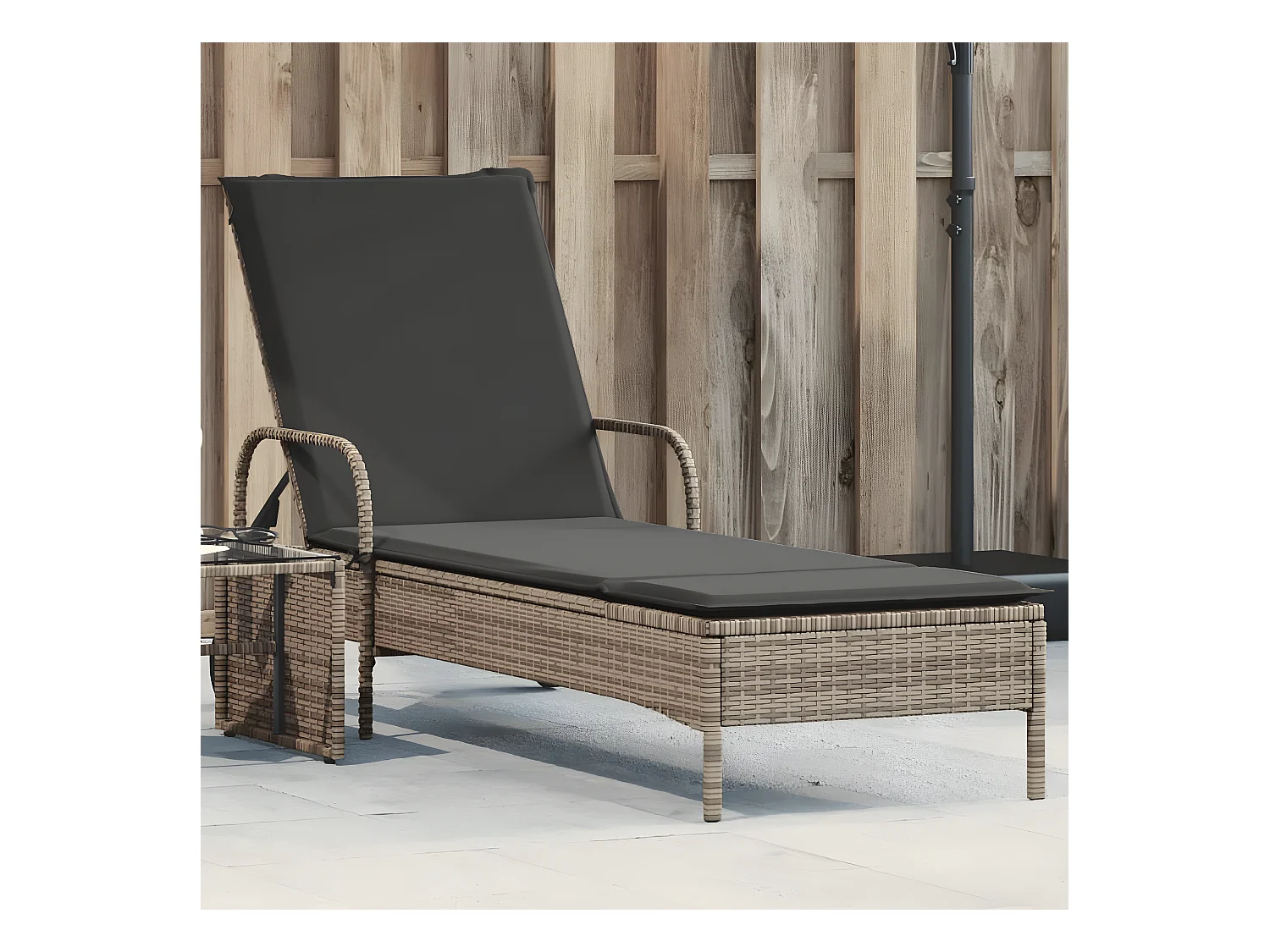 Bain de soleil avec roues et coussin gris résine tressée FR97578