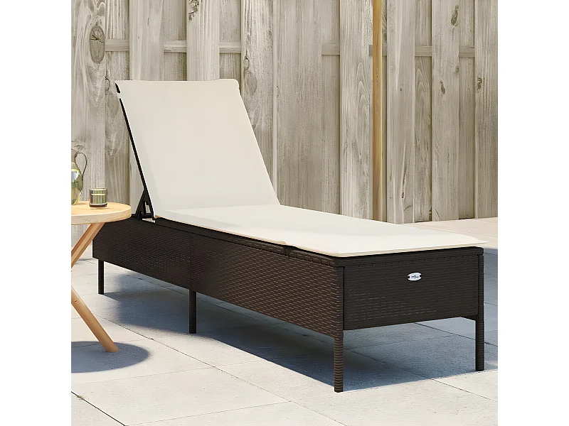 Ligbed met kussen poly rattan bruin BE379111