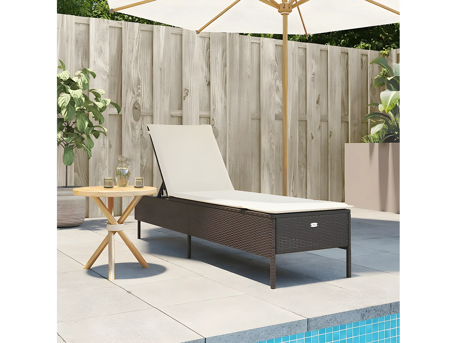 Tumbona con cojín ratán sintético marrón ES391721