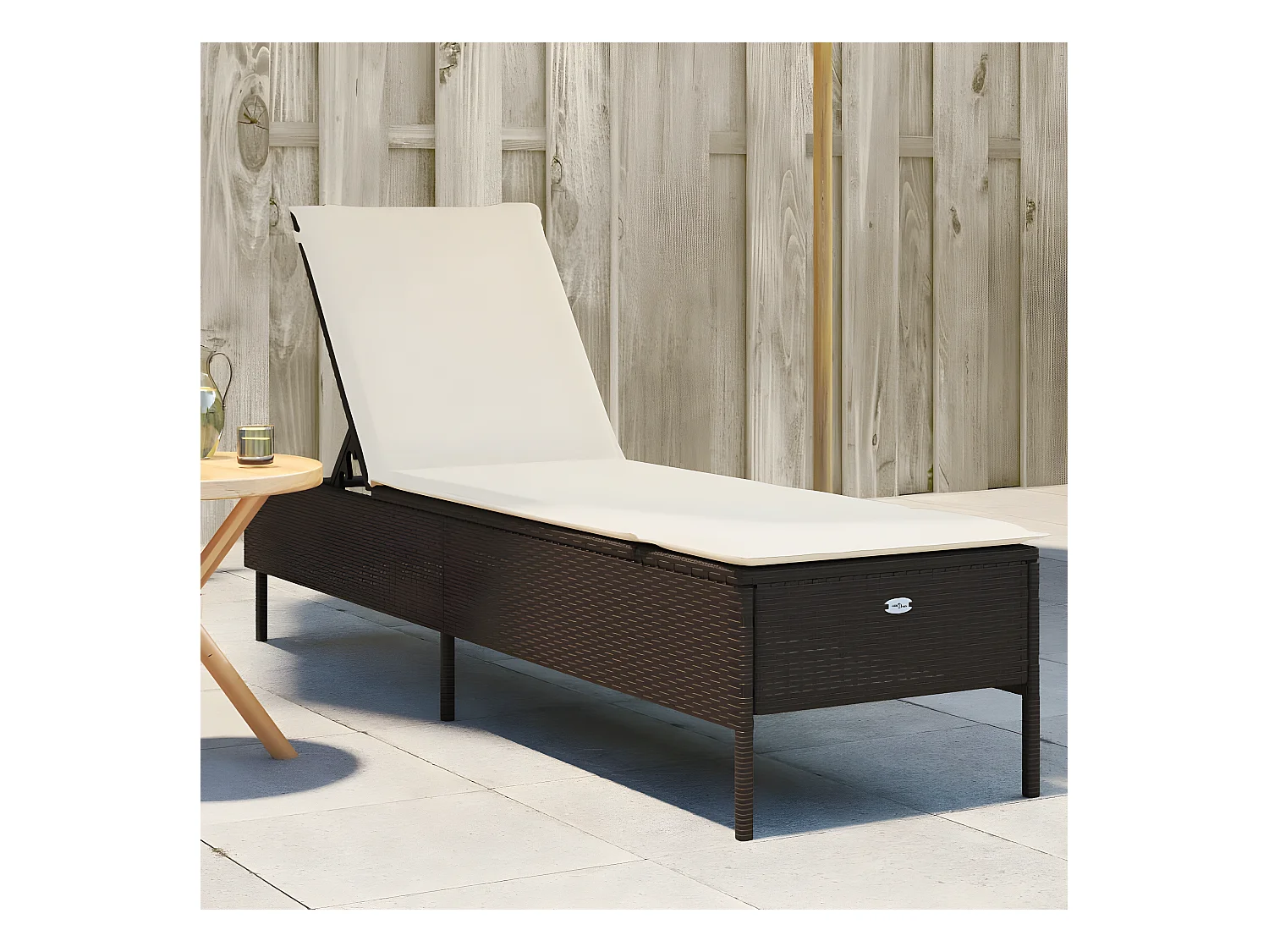 Bain de soleil avec coussin marron résine tressée FR92072