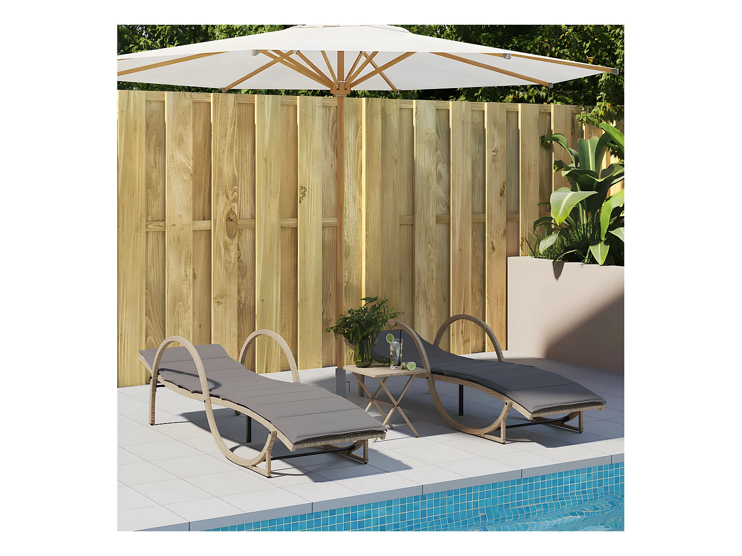 Lot de 2 Bains de soleil avec coussins beige résine tressée FR97686
